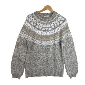 Loft Marled Fair Isle Sweater size‎ Large Gray/White Knit Pattern